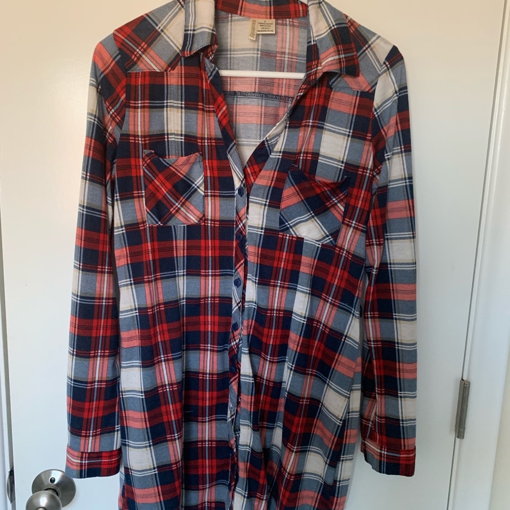 Red and Blue Flannel Body Con Dress